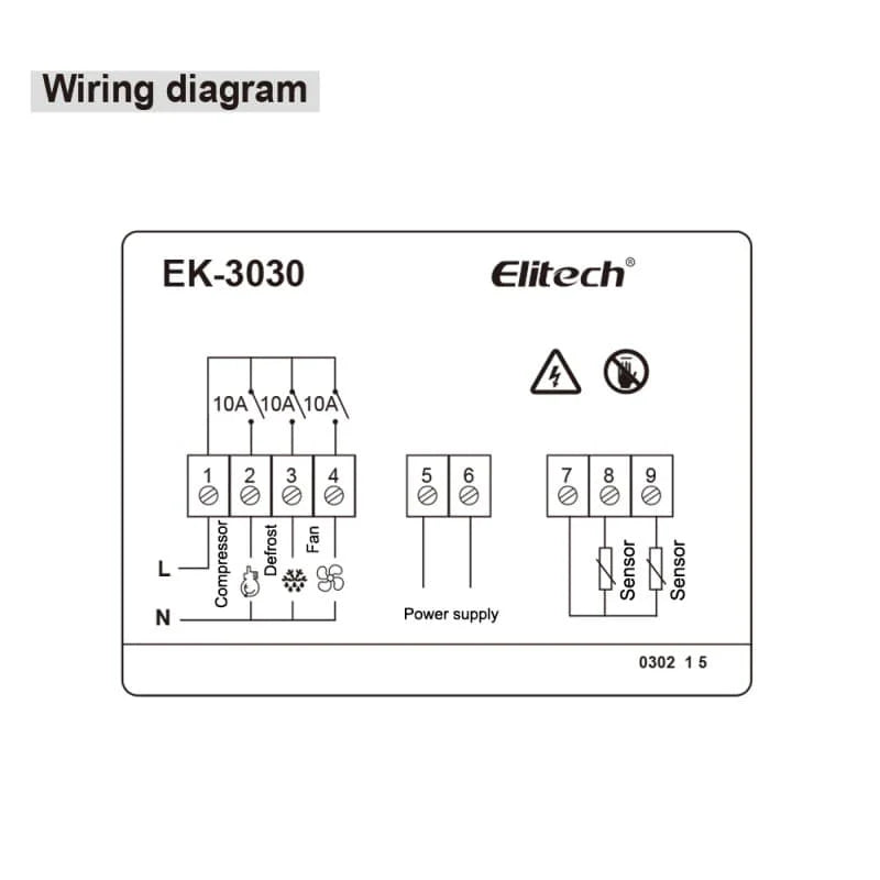 Elitech EK-3030 Black Fascia Digital Temperature Controller Cooing Defrosting and Fan Control Outputs With Temperature and Defrosting Sensor Probe, Touch Key (Copy)