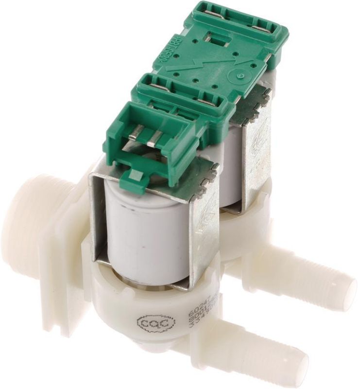 Bosch Neff Siemens Cold Water Double Solenoid Inlet Valve : 180Deg. With 10.5 Bore Outlets 10031360