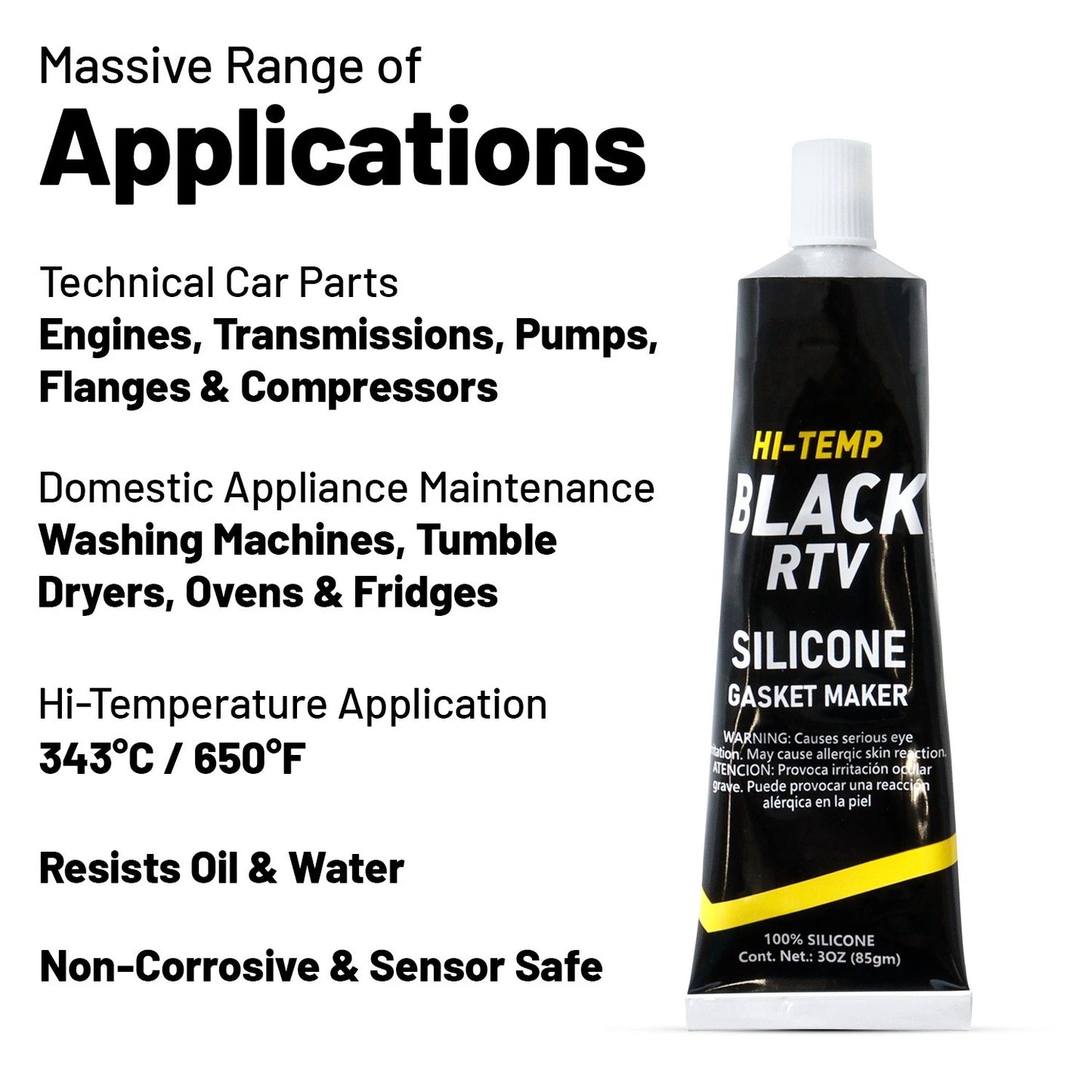 Black Silicone High Temperature Gasket Maker (85g) – Universal RTV Sealant